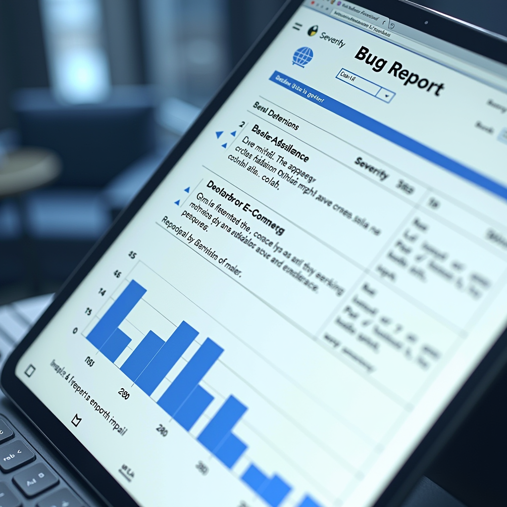 Screenshot of a professional bug report interface showing critical issues discovered in banking and e-commerce mobile applications with severity levels and impact analysis
